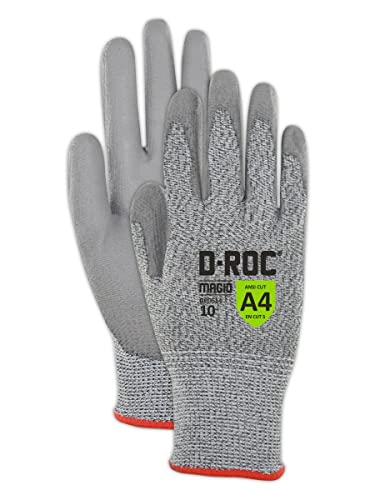 Работни ръкавици MAGID D-ROC Dry Grip ANSI A4, Устойчиви на гумата, 12 Двойки, Полиуретан, 13-ти калибър, 8 /Средно-сив