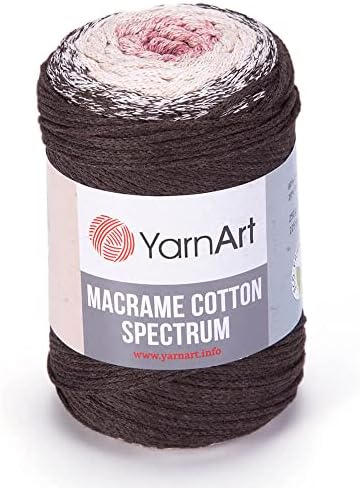 Прежди Art YarnArt Macrame Памук кабел за ресни Spectrum 8,80 унция, 246,06 ярд 80% Памучен Въже за ресни Многоцветное Ресни, маса цветна прежда за ресни Камвольная - Aran (4) (1302)