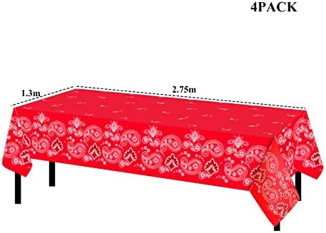 Крис.W 4 бр. Покривка за парти в стил Уестърн, Пластмасово Покритие за маса с червени Вратовръзки, Правоъгълни Покривки за маса