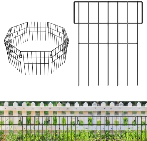 19 Панели Бариерен ограда за животни - Декоративна ограда за градината, без копаене, неръждаема Метална рамка от Метална мрежа за Защита на Кучета, Зайци, наземни кол