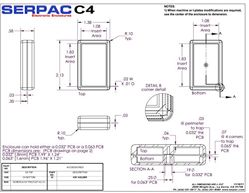 Корпус от ABS-пластмаса Serpac C4, 2-1 / 8 Дължина x 1-3 / 8 ширина x 0,59 височина, прозрачен сив