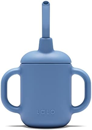 Lalo Little Cup, Нетоксичная Силиконова Слама чаша с дръжки - Поильник за бебета и малки деца - Мини-чаша със сламен система на обучение, 4 грама, Боровинка