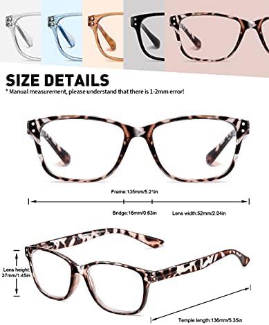 Очила за четене SOCICK, на 5 групи, блокиране на синя светлина, модерен квадратни очила с удобна кутия пролетта вериги за четене за жени, очила с антирефлексно покритие