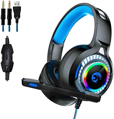 Детска слушалки Ps4 с микрофон цвят Черен, Въздушни Слот за Слушалки, Led Светлини с Шумопотискане над ухото, за преносими PC, Xbox