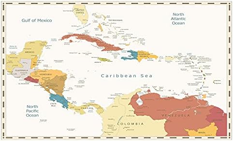 Керамични Държач за четка за зъби Ambesonne Vintage Cartography, Ретро-Карта на Северна и Южна Америка, Карибско море, Декоративна