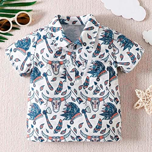 Детска тениска С ревера, летни ризи с къс ръкав, Модни Ярки Тениски, Потници копчета с флорални принтом за деца (0220A-син, 18-24