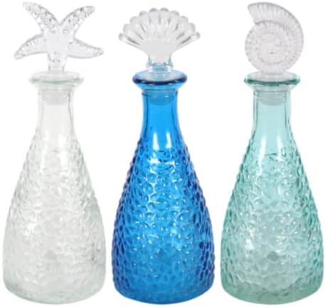 Декоративни стъклени бутилки Pam's Glam Coastal Beachy - Комплект от 3 броя - Колекция от стъклени бутилки Сладко Beach Cottage