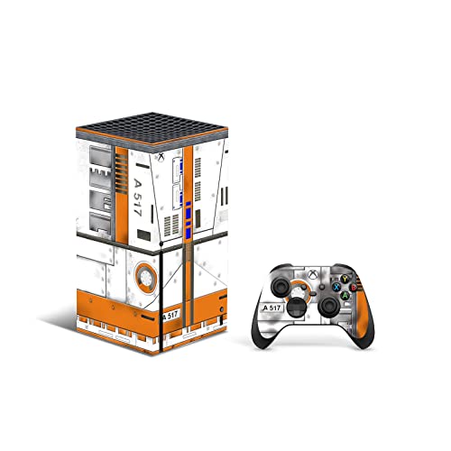 ZOOMHITSKINS, който е Съвместим за Xbox Series X Кожа, Корица Series X Skin, Space Mission Жълто-Оранжево, бяло, Машинен двигател,