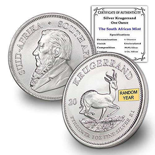 2017 ZA - до Момента (Случаен година) Южна Африка Сребърна монета Крюгерранд с тегло 1 унция, Лъскава, без да се прибягва, със сертификат