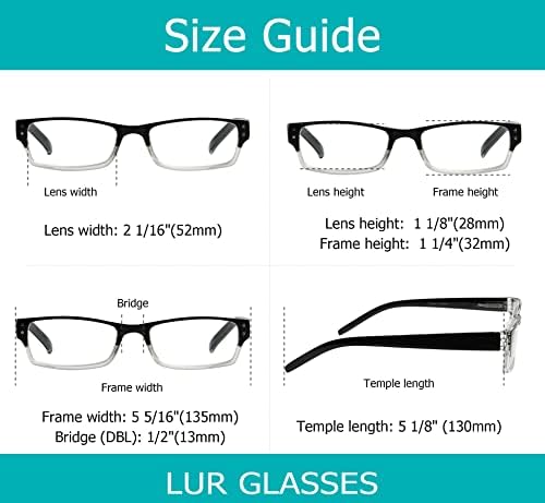 LUR 4 Опаковки класически очила за четене + 3 опаковки на метални очила за четене в полукръгла рамка (общо 7 двойки ридеров + 1,00)