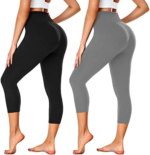 НОВИ, МЛАДИ Гамаши Капри в 2 опаковка за жени-Спортни Черни Панталони за Йога с Висока Талия и контрол на корема