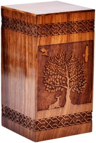 Урна от палисандрово дърво за човешкия пръст - Дървото на Живота Дървена кутия - Персонални Кремационная урна за праха Голяма Дървена Урна за Ръчна работа (S (8X4,75 ) 115