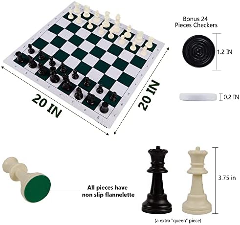 Juegoal 20 Преносим Комплект за шах и Пулове, Игри на Маса 2 в 1 за пътуване за деца и възрастни, Сглобяеми комплекти за игра на