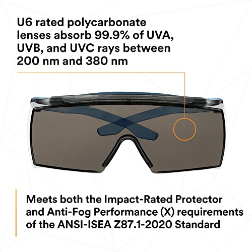 Защитни очила 3M, серия SecureFit 3700, Защита на веждите, Противотуманное покритие Scotchgard, Защита от надраскване, се Поставят на Върха Точки, Сиви лещи, Сини Сб