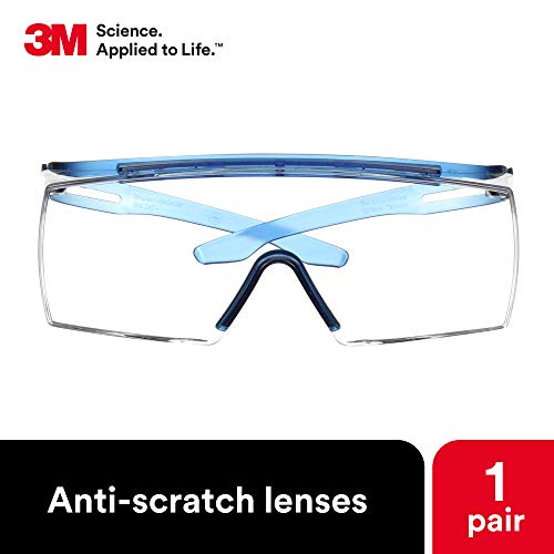 Защитни очила 3M, SecureFit, се Поставят Върху точки по лекарско предписание, ANSI Z87, Прозрачни лещи със защита от надраскване, Синя дограма, Гъвкави уиски, Високи скули, Ни?