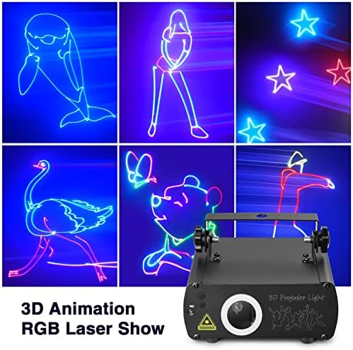 Лазерни Вечерни тела Ehaho DJ, 3D Анимационно Осветление за сцената RGB Лазер, Светлини, диско-Проектор с Активиране на музикалния звук DMX512, Сканиращ лампа с ефект на лъчи