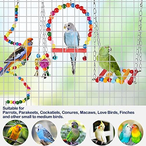 Играчки за Папагали PrimePets, Играчка-люлка в клетка за птици, 13 от Опаковки, Многоцветен Окачен Хамак с Камбана, Играчки за Катерене