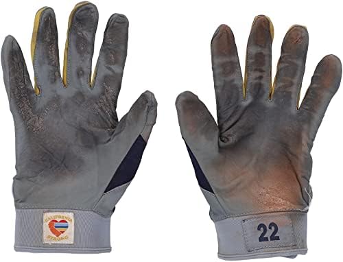 Кристиан Йелич Милуоки Брюэрз, използвани в играта, Сиво и тъмно синьо вата-ръкавици Under Armour от сезон на MLB 2019 - Използваните в играта MLB Ръкавици