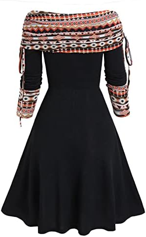 NOKMOPO Есенни рокли за жени 2022 рокля с трапецовидна форма в ивица с мек деколте и стягивающей врата, рокля с дълъг ръкав за жени