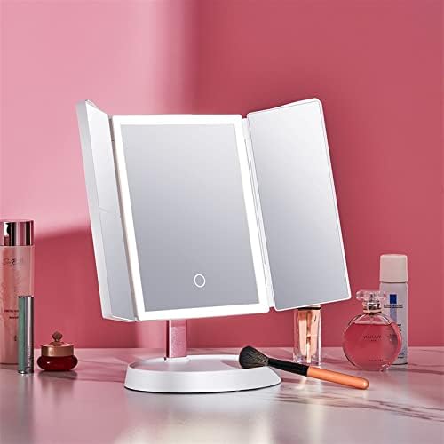 IHUTTO led огледало за грим с подсветка, настолна дрешник, козметична дрешник, спалня, хотел, Регулируема сензорен димер, USB-тоалетка