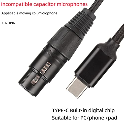 Преходен кабел USB C-XLR, нисък шум кабел за микрофон XLR-C USB, Поддръжка на микрофонного кабел HiFi Plug and Play Type C за система Win (2 метра)
