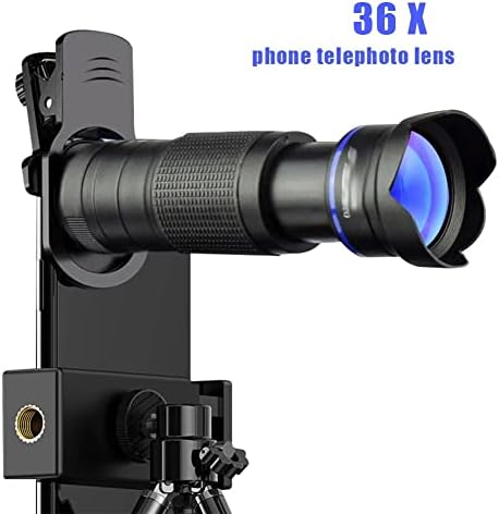 LYSLDH 4 в 1 Телеобектив за телефонна камера с 36-кратно увеличение, комплект обективи за макро Рибешко око с широк ангел (Цвят: