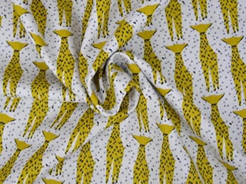The Design Cart Бяло-Жълт Памучен плат от Поплин с принтом Жирафи за декоративно и приложно изкуство, занаяти, шевни и други проекти,