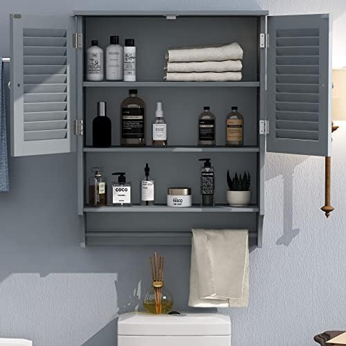 Стенен шкаф за баня ChooChoo с закачалка за кърпи, 23,6 Д x 8,9 Ш x 29,3 В, Шкаф за лекарства от МДФ, 2 Врати Над тоалетна, Спестяващ