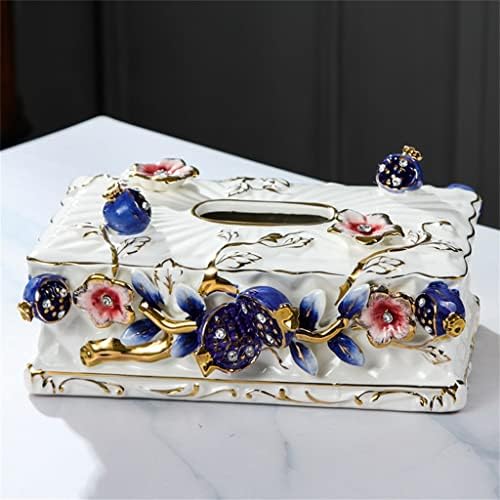 Луксозна кутия за салфетки в европейски стил за Дневната, кутия за салфетки, Керамични кутия, Холна маса, Украса за работния плот (Цвят: A, размер: 28 * 16 * 10 см)