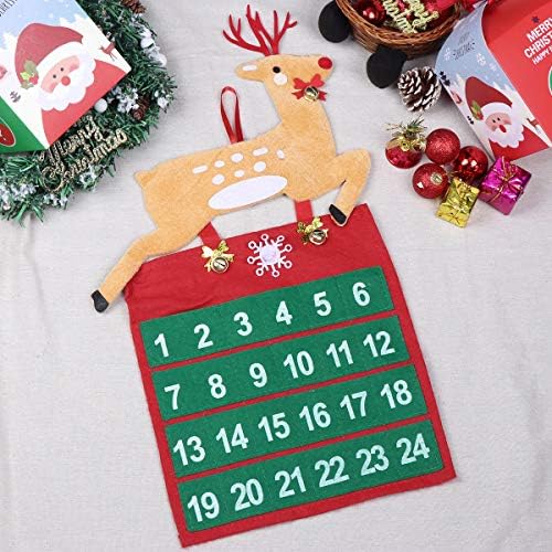 Очарователен Лосове с Дизайн Колокольчика, Календар за обратно броене Коледен Окачен Украшение, Нетъкан Адвент-Календар, Украса,