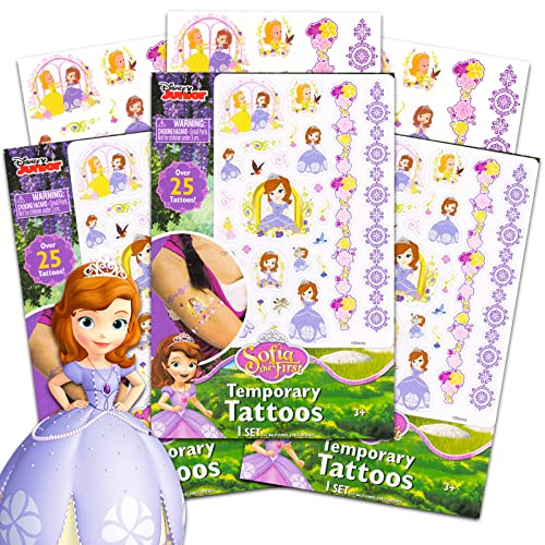 Временни татуировки Disney Junior Sofia the First, за деца (3 опаковки) ~ Над 75 временни татуировки Дисни от телевизионния сериал