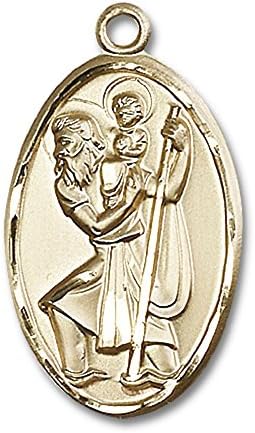 Бижута Bonyak със Златен Пълнеж Медальон на Свети Кристофър 1 3/8 x 3/4 с Тежка Бордюрной на Веригата