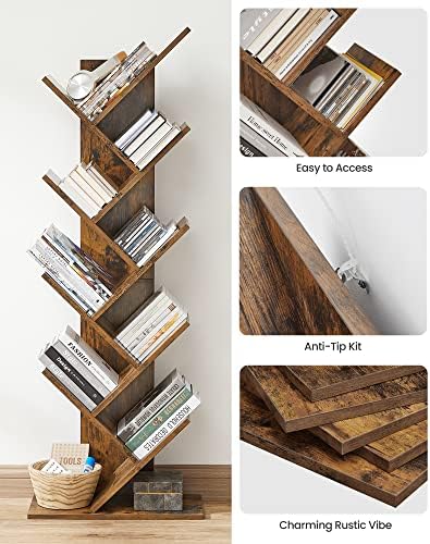 ВАЗАГЛ, 8-Ярусная Подови bookshelf от Дърво, с Рафтове за Хол, офис, Кафяво в Селски стил ULBC11BX
