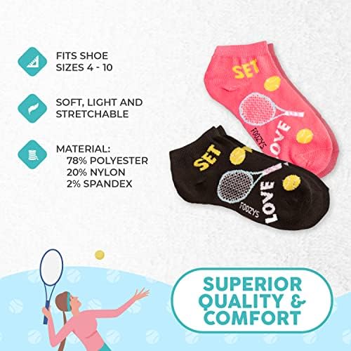 Дамски чорапи с дълбоко деколте Foozys No Show - Тенис Сладък Модни чорапи на тема спорт, Новост за жените - 2 чифта в комплект с два цвята - Подаръци за момичета, Пълнители з