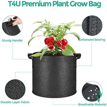 Тъкани торби за отглеждане на растения T4U с дръжки, опаковане обем 1 Галон от 5 парчета, Тежкотоварни Нетъкан Умен Градински Гърне,