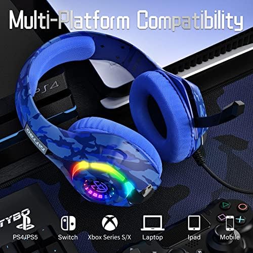 Детска Слушалки Tatybo PC Gaming Headset Слушалки с Шумоподавляющим Микрофон и RGB Осветление за Xbox One Switch