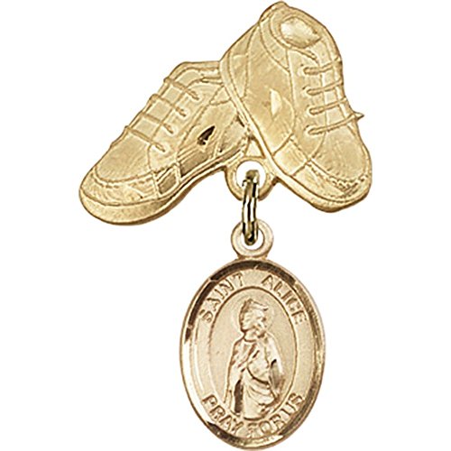 Детски иконата със златен пълнеж с талисман Света на Алиса и игла за детски сапожек 1 X 5/8 инча