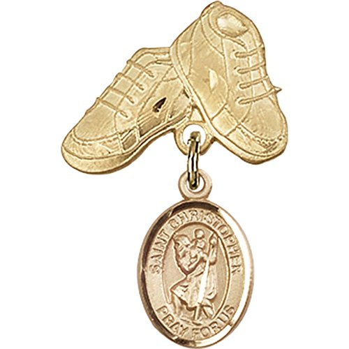 Детски иконата със златен пълнеж, талисман на Св. Кристофър и игла за детски сапожек размер 1 X 5/8 инча