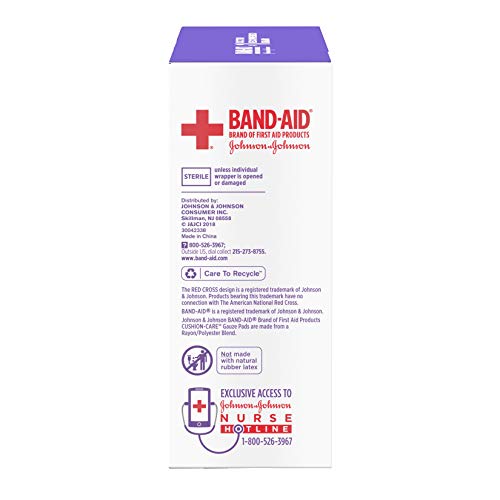 Марля тампони Band-Aid Brand Cushion Care с Незалепващо покритие, в индивидуална опаковка, Големи, 4 x 4 инча, 10 карата