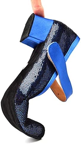 Женски обувки за балните танци, обувки за латино танци за момичета, Ниски обувки, Сини, Блестящи обувки в квадратни подметка, ток за танци 2,5 см (Цвят: синьо размер: 3,5