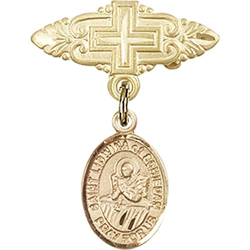 детски икона от жълто злато 14 карата с чар Свети Лидвины Схидамской и Игла за Икона с Кръст 1 X 3/4 инча