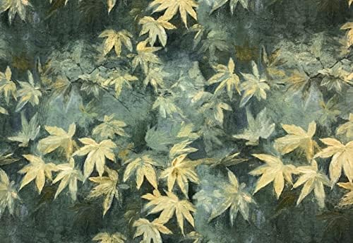 Памучен плат Есенни листа, двор, зелен материал за шиене, м, модел Жълти листа и цветя, отличен за тапицерия възглавници, декоративно-приложно