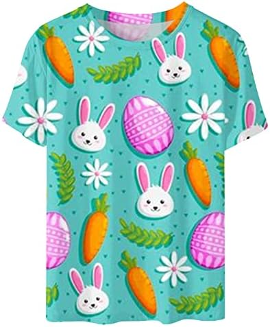Женска тениска с къс ръкав и Великден принтом Великденски яйца, Удобни Ежедневни Блузи за Момичета, Летни Тениски с кръгло деколте