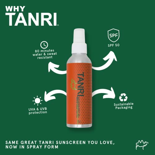Неаэрозольный слънцезащитен спрей TANRI SPF50 + за лице и тяло, устойчив на вода и пот, чудесно за спорт, безопасен за рифове (не