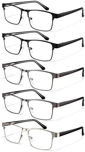Gaoye, 5 комплекта Очила за четене със синя светлина, Мъжки И Женски Очила За четене В Правоъгълна Метална Рамка, Блокиране на Компютърни Игри, Прозрачни Лещи UV400