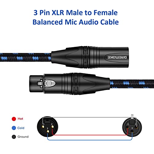 Аудио кабел за микрофон DREMAKE с дължина 20 фута - Балансиран кабел-змия от XLR кXLR-Кабели -XLR 3-Пинов кабел за микрофон от мъжа