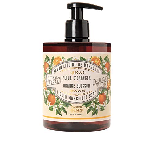 Течен Марсельское сапун Panier des Sens портокалов Цвят, ръчно пране с 2 дозаторами сапун - Произведено във Франция, 97% естествена