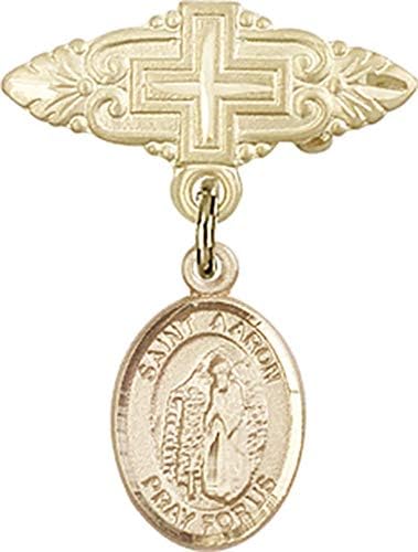 Детски икона Jewels Мания за талисман на Светия Аарон и игла за бейджа с Кръст | Детски иконата със златен пълнеж с талисман на