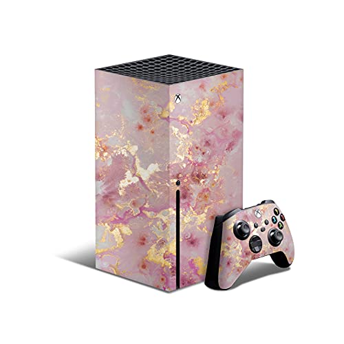 ZOOMHITSKINS, който е съвместим за Xbox Series X Кожа, Корица Series X Skin, Мраморно Розово Злато, Гранит камък Мътен розов цвят,