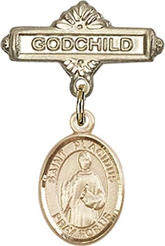 Детски икона Jewels Мания за талисман на Светия Плацидуса и игла за икона Кръщелник | Детски икона от 14-каратово злато с Талисман